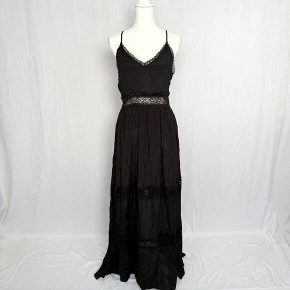 Forever 21 Black Lace Tiered Fit & Flare Maxi Dress, Size L (Fits M) - Picture 1 of 8
